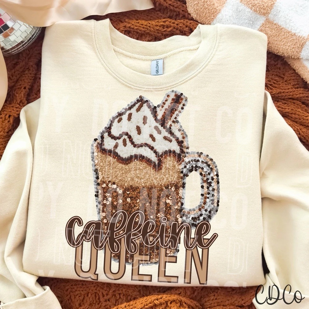 NEW CAFFEINE QUEEN FAUX GLITTER SWEATSHIRT - MSG W/SIZE & COLOR - Picture 1 of 3
